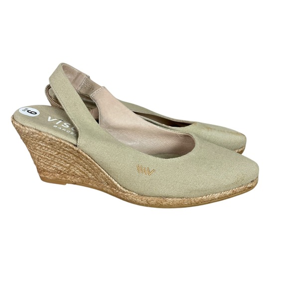 Viscata Barcelona Womens Khaki Espadrille Wedge Heels Shoes Size 9 Slip On *read - Picture 1 of 7
